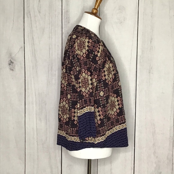 11 1 Tyhlo Boho Geometric Print Tassel Tie Neck Blouse Top Women's Small - Picture 6 of 12